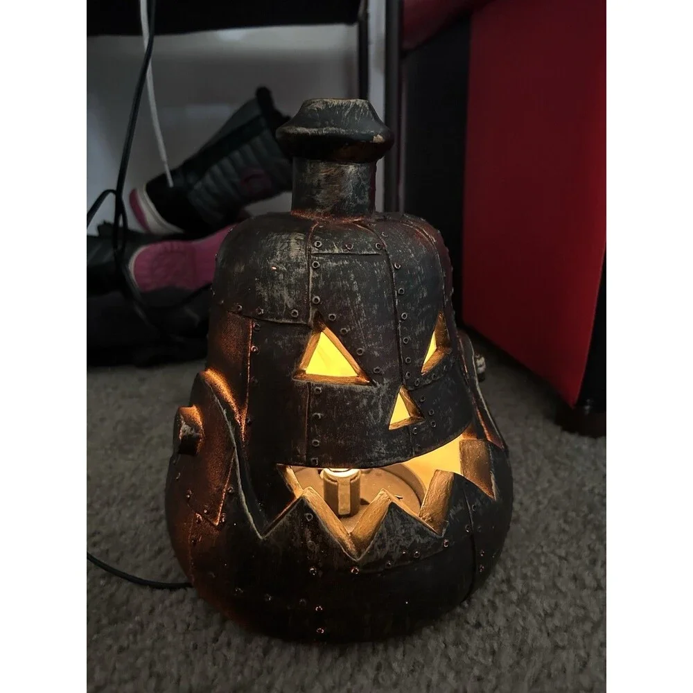 Steampunk Halloween Pumpkin Jack-O-Lantern Electric Light Plastic 9.5x 7.5”